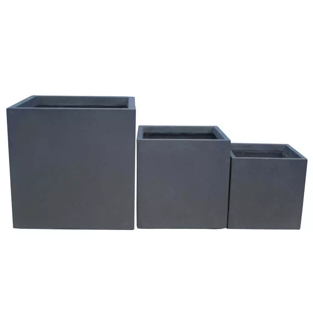 KANTE 16 in. Tall Charcoal Lightweight Concrete Square Modern Outdoor Planter (Set of 3) 3 KANTE 16 in. Tall Charcoal Lightweight Concrete Square Modern Outdoor Planter (Set of 3)