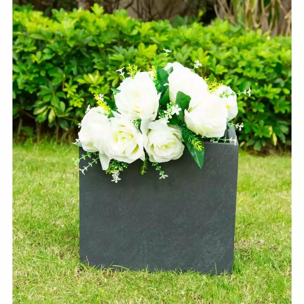 KANTE 12 in. Tall Charcoal Lightweight Concrete Square Modern Outdoor Planter 5 KANTE 12 in. Tall Charcoal Lightweight Concrete Square Modern Outdoor Planter - Image 3