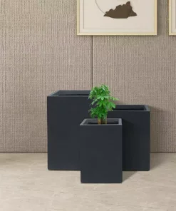 KANTE 19", 16" and 13"H Charcoal Finish Concrete Tall Square Set of 3, Outdoor Indoor Lightweight Planters w/ Drainage Hole -Vigoro sales Store charcoal kante plant pots rf0007abc c60121 1f 1000