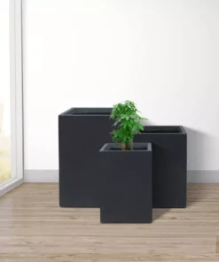 KANTE 19", 16" and 13"H Charcoal Finish Concrete Tall Square Set of 3, Outdoor Indoor Lightweight Planters w/ Drainage Hole -Vigoro sales Store charcoal kante plant pots rf0007abc c60121 44 1000