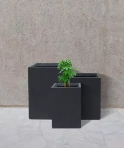 KANTE 19", 16" and 13"H Charcoal Finish Concrete Tall Square Set of 3, Outdoor Indoor Lightweight Planters w/ Drainage Hole -Vigoro sales Store charcoal kante plant pots rf0007abc c60121 76 1000