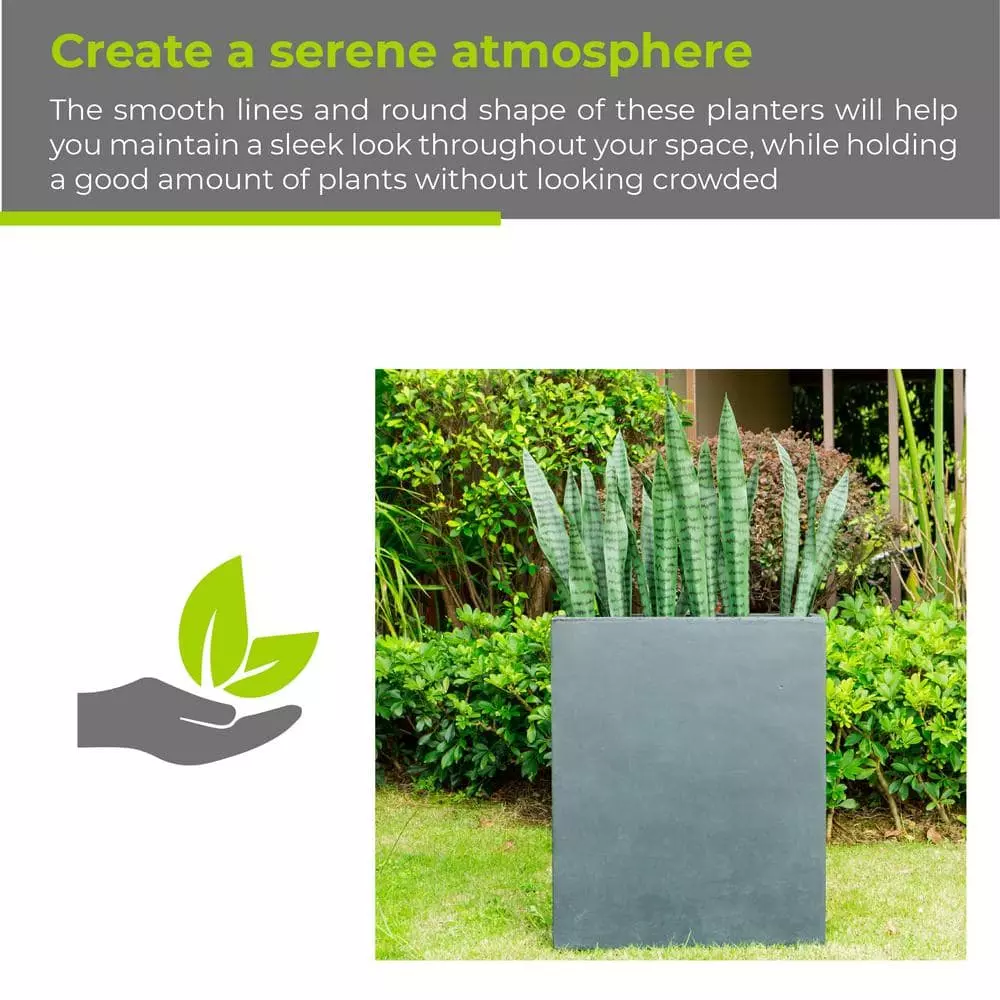 KANTE 26.8 in. Tall Charcoal Lightweight Concrete Modern Long and High Rectangle Planter 7 KANTE 26.8 in. Tall Charcoal Lightweight Concrete Modern Long and High Rectangle Planter - Image 5