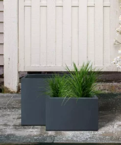 KANTE 23.6" and 19.4"L Rectangular Charcoal Finish Lightweight Concrete Long Planter w/ Drainage Hole Set of 2 Outdoor/Indoor -Vigoro sales Store charcoal kante plant pots rf0146sa c60121 1f 1000