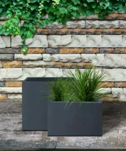 KANTE 23.6" and 19.4"L Rectangular Charcoal Finish Lightweight Concrete Long Planter w/ Drainage Hole Set of 2 Outdoor/Indoor -Vigoro sales Store charcoal kante plant pots rf0146sa c60121 76 1000