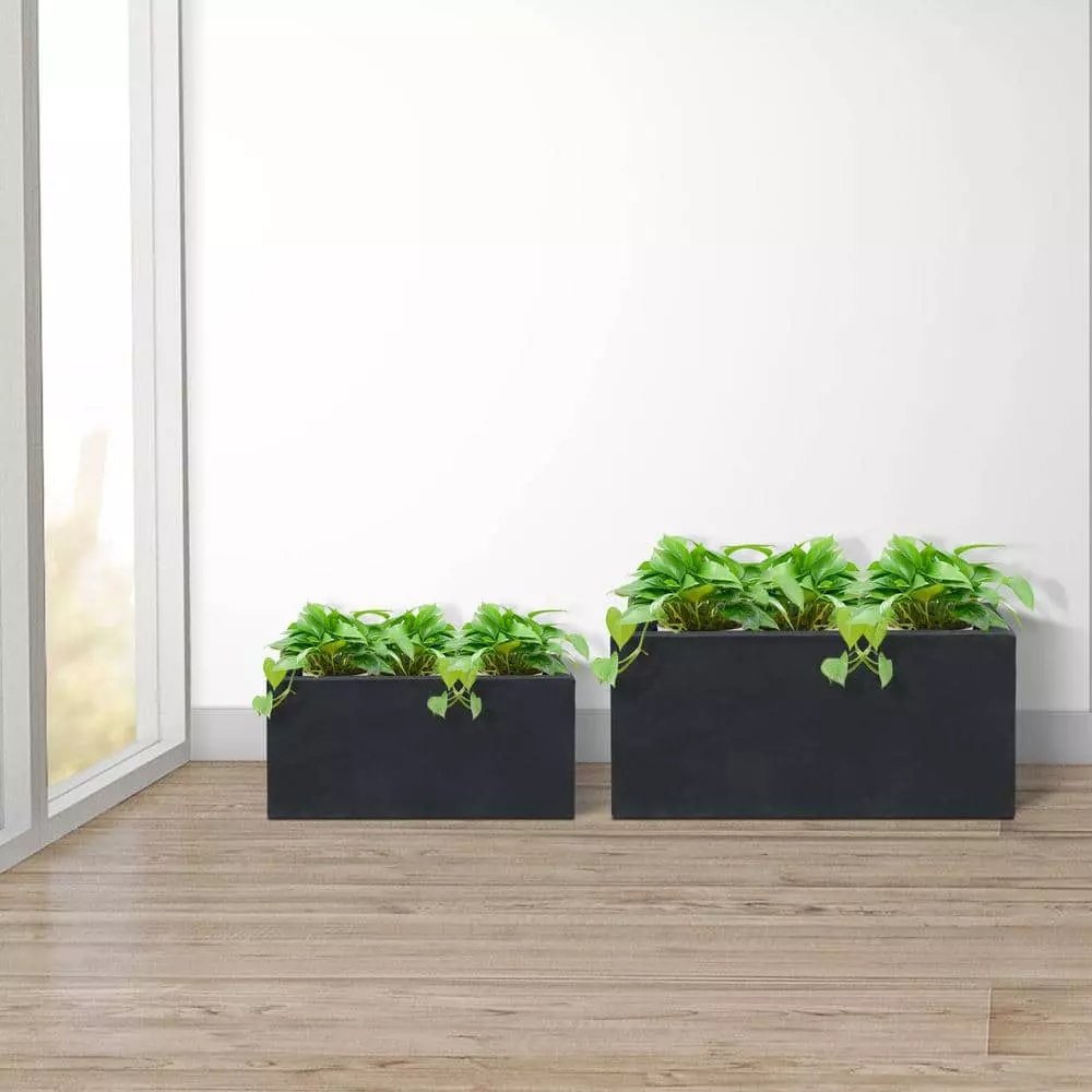 KANTE 31.4 in. & 23.6 in. L Rectangular Charcoal Lightweight Long Low Planters w/Drainage Hole (Set of 2), Outdoor/Indoor 6 KANTE 31.4 in. & 23.6 in. L Rectangular Charcoal Lightweight Long Low Planters w/Drainage Hole (Set of 2), Outdoor/Indoor - Image 4