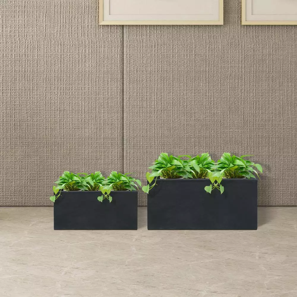 KANTE 31.4 in. & 23.6 in. L Rectangular Charcoal Lightweight Long Low Planters w/Drainage Hole (Set of 2), Outdoor/Indoor 7 KANTE 31.4 in. & 23.6 in. L Rectangular Charcoal Lightweight Long Low Planters w/Drainage Hole (Set of 2), Outdoor/Indoor - Image 5