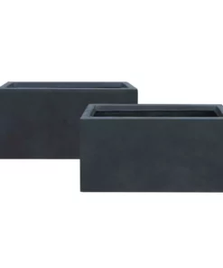 KANTE 31.4 in. & 23.6 in. L Rectangular Charcoal Lightweight Long Low Planters w/Drainage Hole (Set of 2), Outdoor/Indoor