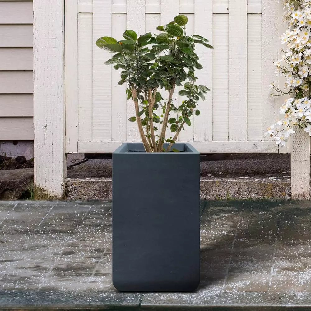 KANTE 27.6 in. H Square Charcoal Concrete and Fiberglass Tall Planter Outdoor Indoor Lightweight Plant Pots 6 KANTE 27.6 in. H Square Charcoal Concrete and Fiberglass Tall Planter Outdoor Indoor Lightweight Plant Pots - Image 4