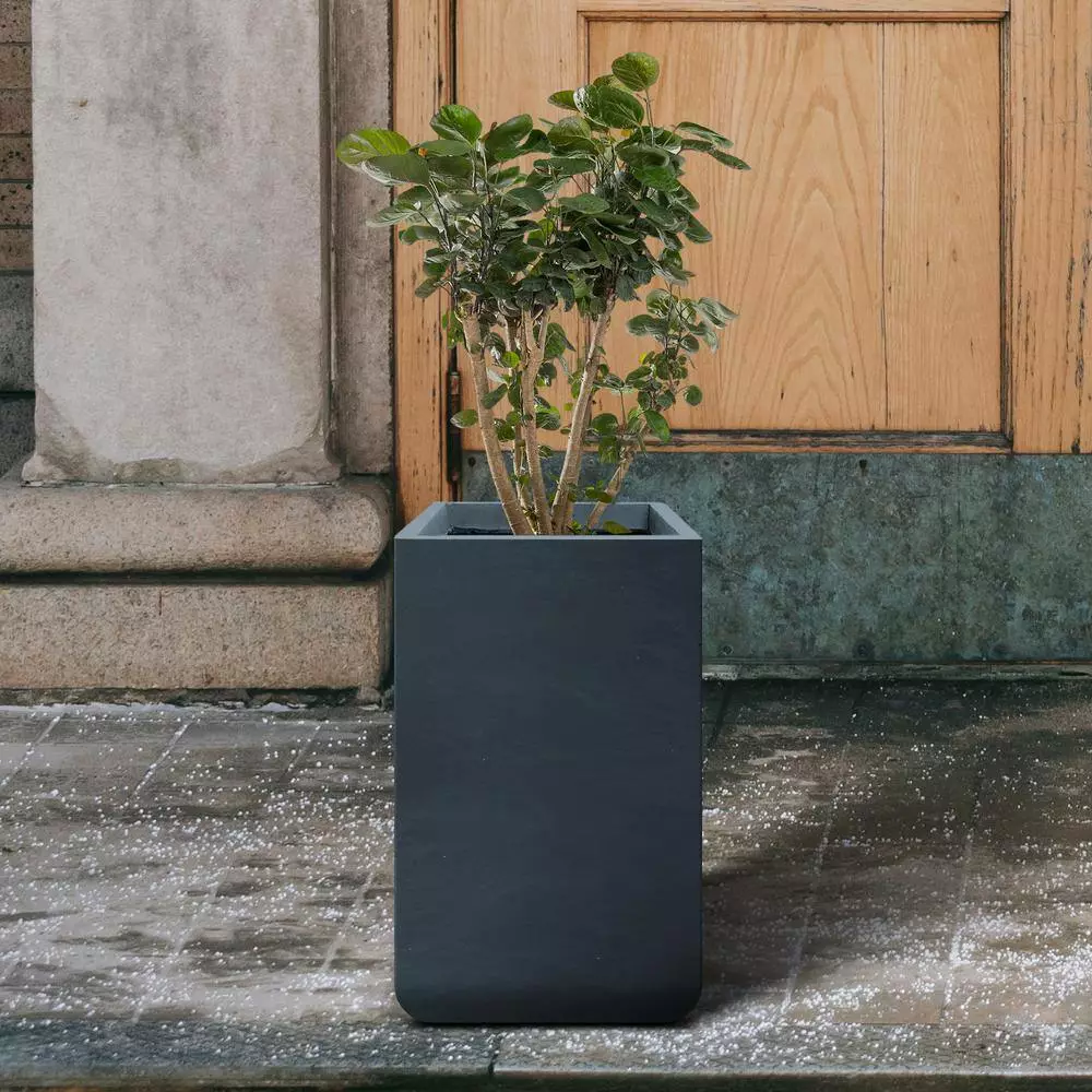 KANTE 27.6 in. H Square Charcoal Concrete and Fiberglass Tall Planter Outdoor Indoor Lightweight Plant Pots 5 KANTE 27.6 in. H Square Charcoal Concrete and Fiberglass Tall Planter Outdoor Indoor Lightweight Plant Pots - Image 3