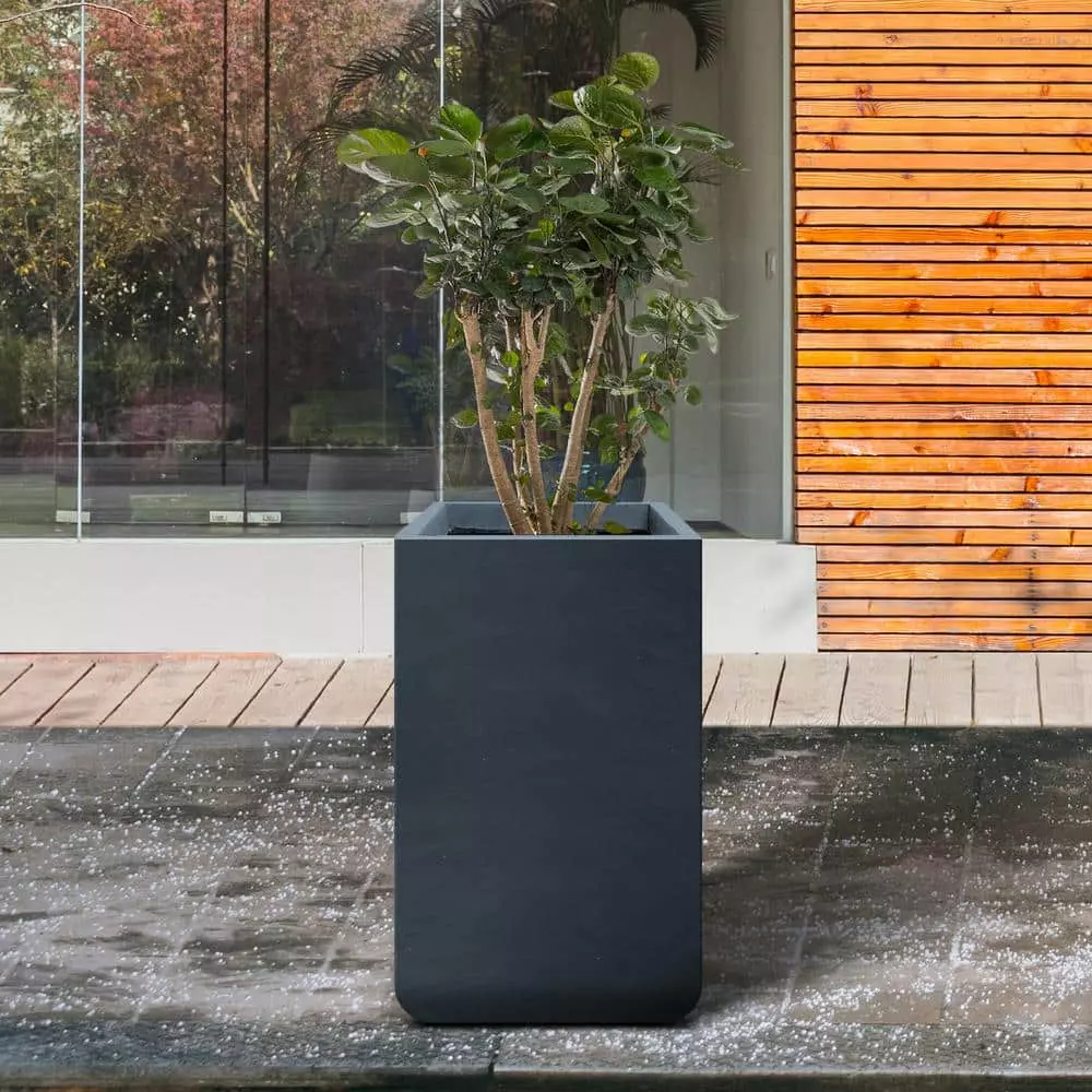 KANTE 27.6 in. H Square Charcoal Concrete and Fiberglass Tall Planter Outdoor Indoor Lightweight Plant Pots 8 KANTE 27.6 in. H Square Charcoal Concrete and Fiberglass Tall Planter Outdoor Indoor Lightweight Plant Pots - Image 6