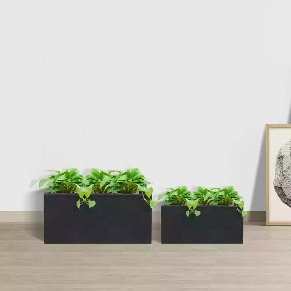 KANTE 31.4" & 23.6"L Rectangular Charcoal Finish Lightweight Concrete Long Planters w/Drainage Hole Set of 2, Outdoor/Indoor 8 KANTE 31.4" & 23.6"L Rectangular Charcoal Finish Lightweight Concrete Long Planters w/Drainage Hole Set of 2, Outdoor/Indoor - Image 6