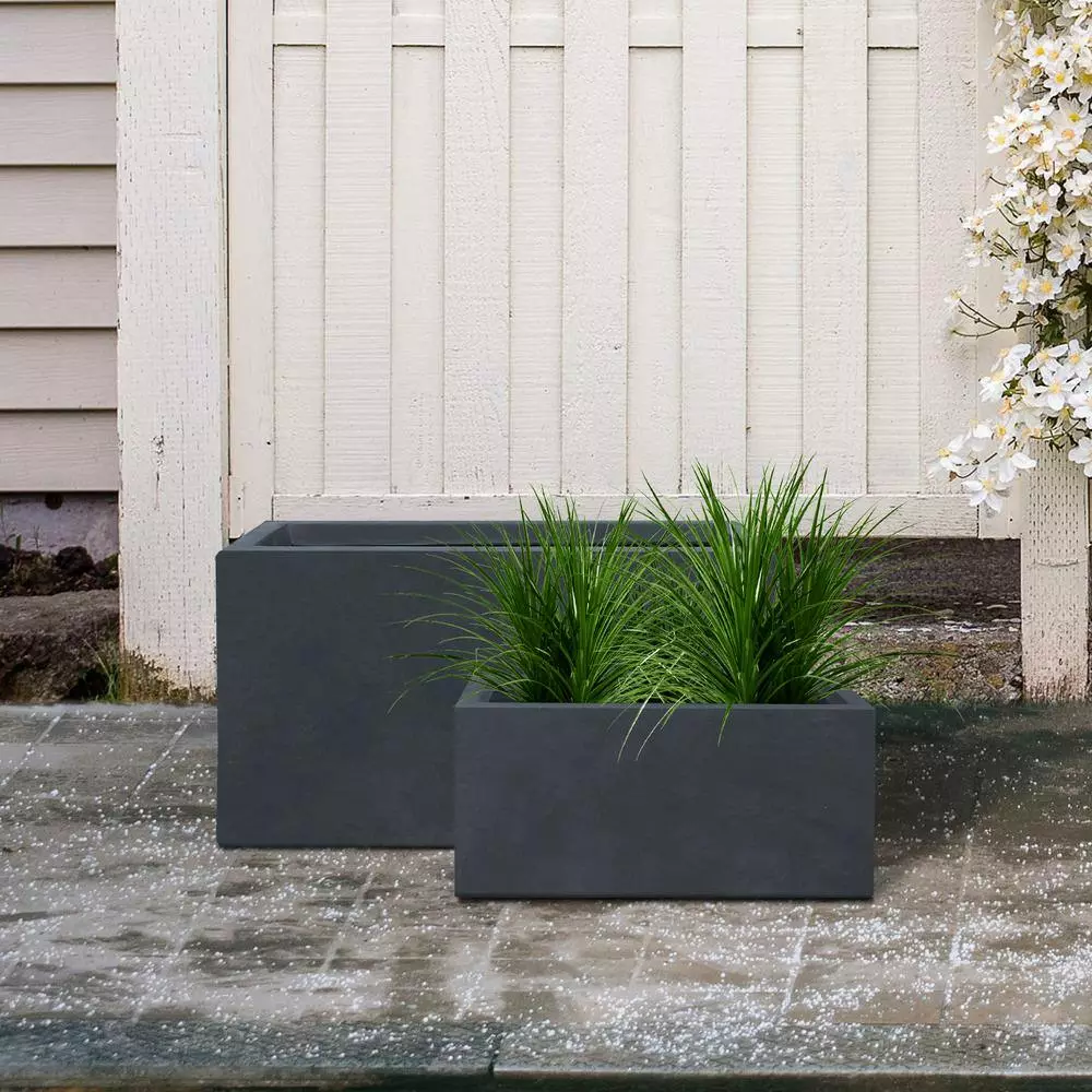 KANTE 31.4" & 23.6"L Rectangular Charcoal Finish Lightweight Concrete Long Planters w/Drainage Hole Set of 2, Outdoor/Indoor 12 KANTE 31.4" & 23.6"L Rectangular Charcoal Finish Lightweight Concrete Long Planters w/Drainage Hole Set of 2, Outdoor/Indoor - Image 10
