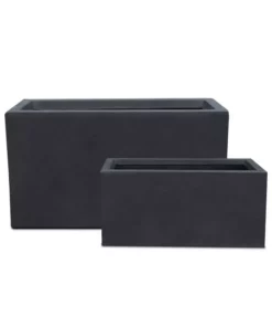 KANTE 31.4" & 23.6"L Rectangular Charcoal Finish Lightweight Concrete Long Planters w/Drainage Hole Set of 2, Outdoor/Indoor