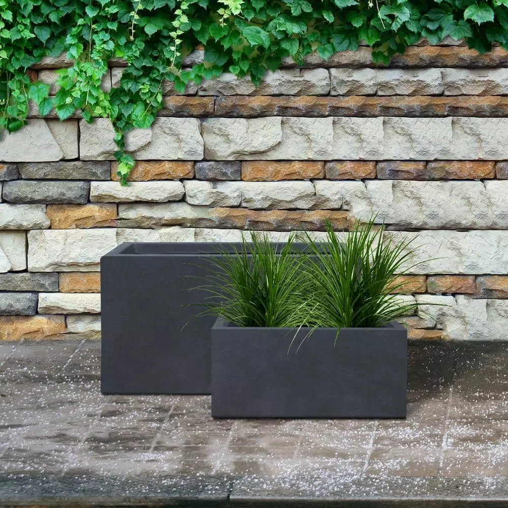 KANTE 31.4" & 23.6"L Rectangular Charcoal Finish Lightweight Concrete Long Planters w/Drainage Hole Set of 2, Outdoor/Indoor 5 KANTE 31.4" & 23.6"L Rectangular Charcoal Finish Lightweight Concrete Long Planters w/Drainage Hole Set of 2, Outdoor/Indoor - Image 3
