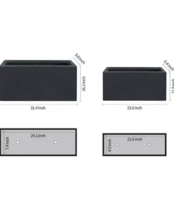 KANTE 31.4" & 23.6"L Rectangular Charcoal Finish Lightweight Concrete Long Planters w/Drainage Hole Set of 2, Outdoor/Indoor 15 KANTE 31.4" & 23.6"L Rectangular Charcoal Finish Lightweight Concrete Long Planters w/Drainage Hole Set of 2, Outdoor/Indoor -Vigoro sales Store charcoal kante plant pots rf0264ac c60121 c3 1000