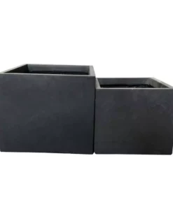 KANTE 17.3 in. W Square Charcoal Lightweight Concrete and Fiberglass Planters with Drainage Holes (Set of 2)