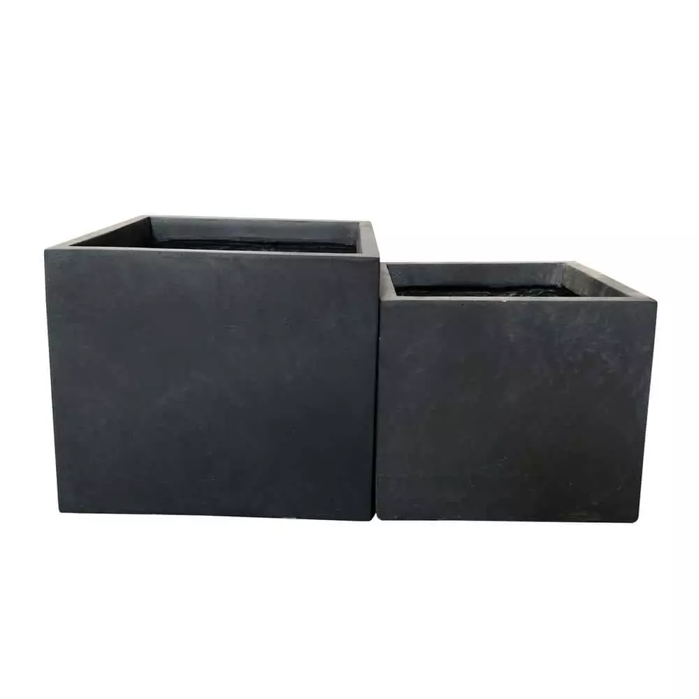 KANTE 17.3 in. W Square Charcoal Lightweight Concrete and Fiberglass Planters with Drainage Holes (Set of 2) 3 KANTE 17.3 in. W Square Charcoal Lightweight Concrete and Fiberglass Planters with Drainage Holes (Set of 2)