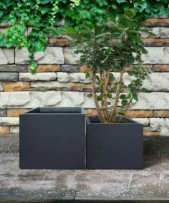 KANTE 17.3 in. W Square Charcoal Lightweight Concrete and Fiberglass Planters with Drainage Holes (Set of 2) 14 KANTE 17.3 in. W Square Charcoal Lightweight Concrete and Fiberglass Planters with Drainage Holes (Set of 2) -Vigoro sales Store charcoal kante plant pots rf2015015bc c60121 fa 1000