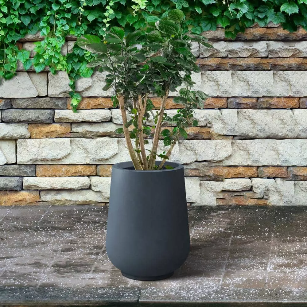 KANTE 10.63 in. x 13.78 in. Round Charcoal Lightweight Concrete and Weather Resistant Fiberglass Planter w/Drainage Hole 8 KANTE 10.63 in. x 13.78 in. Round Charcoal Lightweight Concrete and Weather Resistant Fiberglass Planter w/Drainage Hole - Image 6