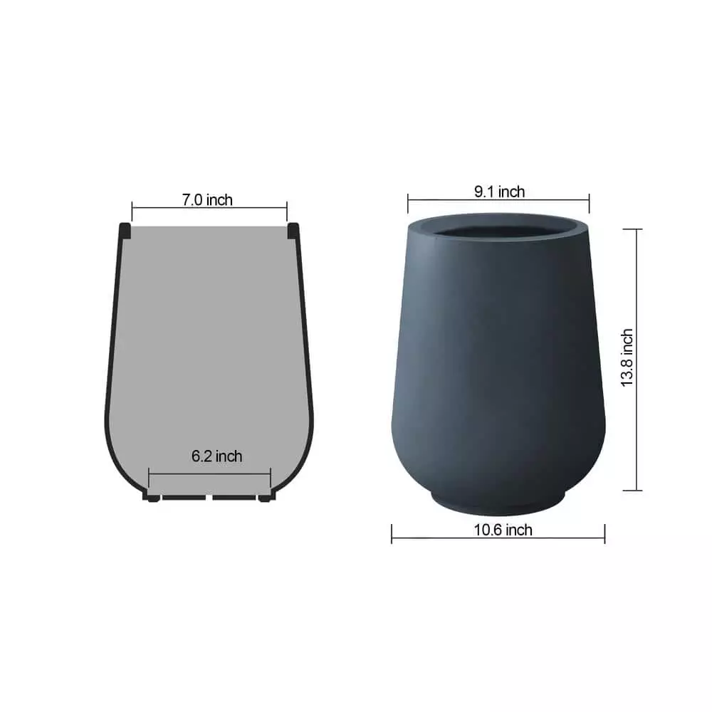 KANTE 10.63 in. x 13.78 in. Round Charcoal Lightweight Concrete and Weather Resistant Fiberglass Planter w/Drainage Hole 6 KANTE 10.63 in. x 13.78 in. Round Charcoal Lightweight Concrete and Weather Resistant Fiberglass Planter w/Drainage Hole - Image 4