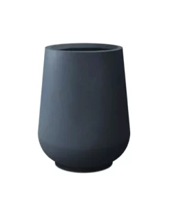 KANTE 10.63 in. x 13.78 in. Round Charcoal Lightweight Concrete and Weather Resistant Fiberglass Planter w/Drainage Hole