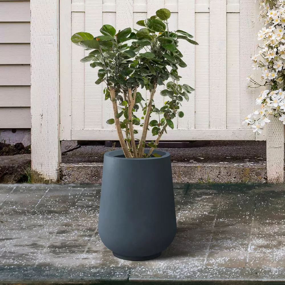 KANTE 10.63 in. x 13.78 in. Round Charcoal Lightweight Concrete and Weather Resistant Fiberglass Planter w/Drainage Hole 9 KANTE 10.63 in. x 13.78 in. Round Charcoal Lightweight Concrete and Weather Resistant Fiberglass Planter w/Drainage Hole - Image 7
