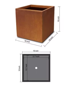 KANTE 16in.H Square Faux Weathering Steel Finish Lightweight Concrete Durable Elegant Planter w/Drainage Hole, Home and Garden -Vigoro sales Store faux weathering steel kante plant pots rf0001c c91942 1f 1000