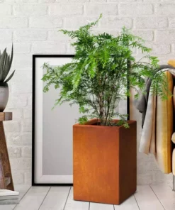 KANTE 16 in. H Faux Weathering Steel Finish Concrete Square, Modern Outdoor/Indoor Lightweight Planter Pot with Drainage Hole -Vigoro sales Store faux weathering steel kante plant pots rf0007b c91942 76 1000