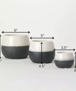 SULLIVANS Black And White Ceramic Pot - Set of 3 -Vigoro sales Store glaze sullivans plant pots cm2971 44 1000