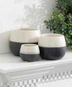 SULLIVANS Black And White Ceramic Pot - Set of 3 -Vigoro sales Store glaze sullivans plant pots cm2971 4f 1000
