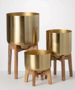 SULLIVANS Brass Planter On Stands - Set of 3