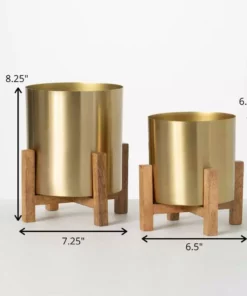 SULLIVANS Brass Planter On Stands - Set of 2 9 SULLIVANS Brass Planter On Stands - Set of 2 -Vigoro sales Store gold sullivans plant pots n2715 1f 1000