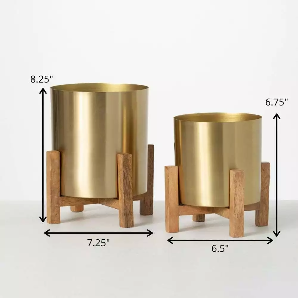 SULLIVANS Brass Planter On Stands - Set of 2 6 SULLIVANS Brass Planter On Stands - Set of 2 - Image 4
