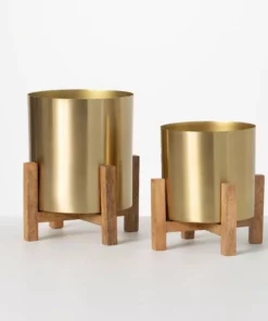 SULLIVANS Brass Planter On Stands - Set of 2
