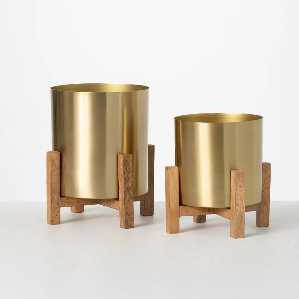 SULLIVANS Brass Planter On Stands - Set of 2 3 SULLIVANS Brass Planter On Stands - Set of 2