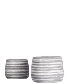 SULLIVANS Gray and White Ceramic Striped Planter - Set of 2