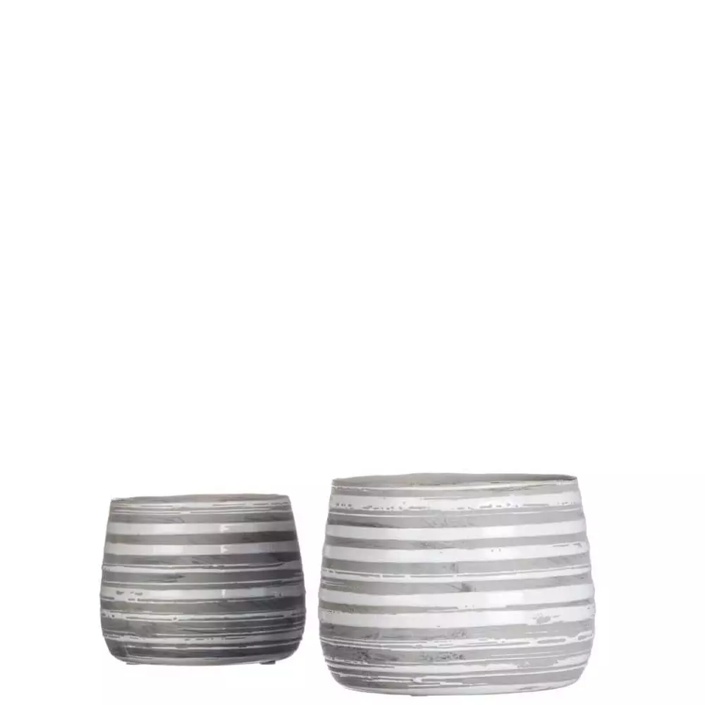 SULLIVANS Gray and White Ceramic Striped Planter - Set of 2 3 SULLIVANS Gray and White Ceramic Striped Planter - Set of 2