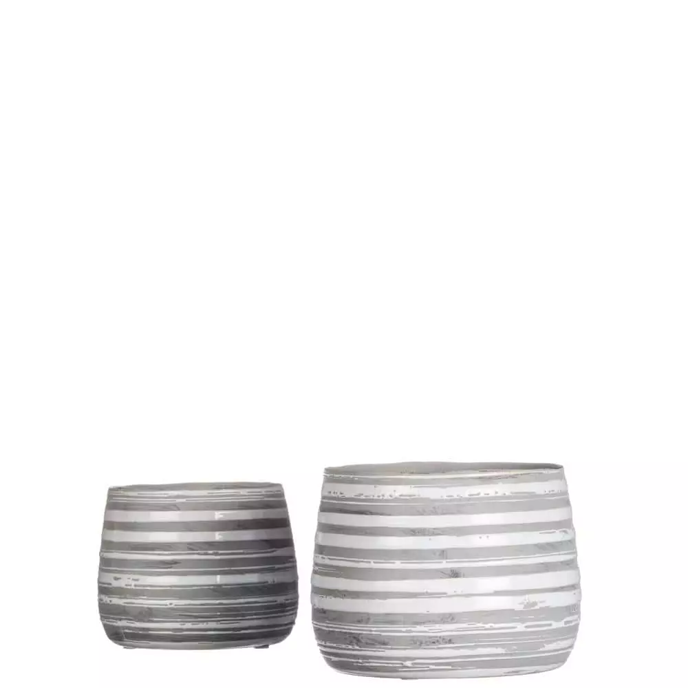 SULLIVANS Gray and White Ceramic Striped Planter - Set of 2 4 SULLIVANS Gray and White Ceramic Striped Planter - Set of 2 - Image 2