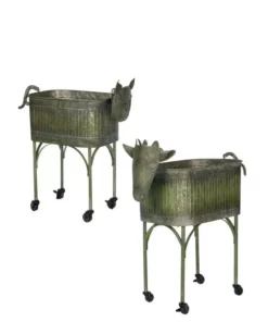SULLIVANS Green Metal Farm Animal Planters (Set of 2)