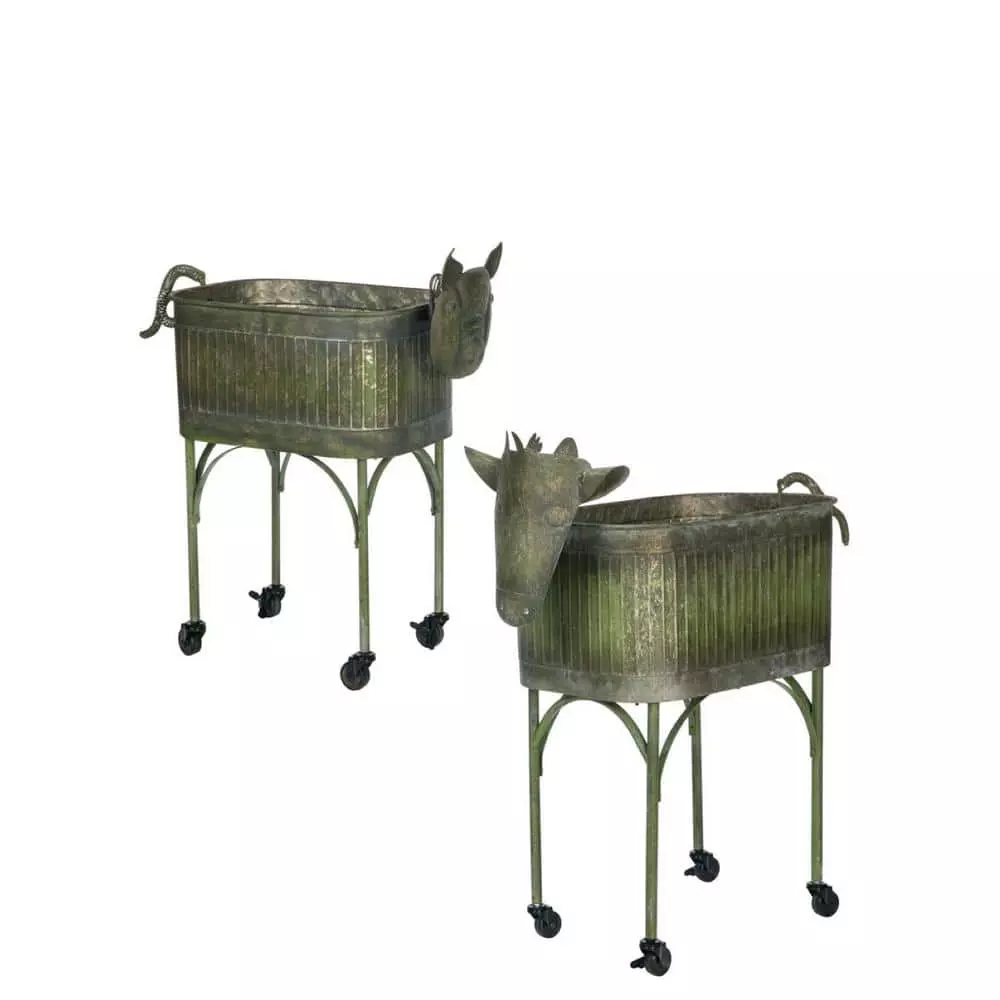 SULLIVANS Green Metal Farm Animal Planters (Set of 2) 3 SULLIVANS Green Metal Farm Animal Planters (Set of 2)