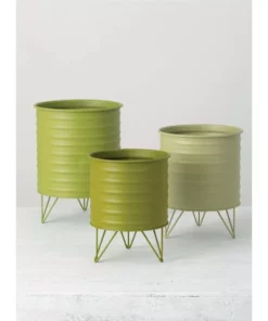 SULLIVANS Green Metal Planters (Set of 3) -Vigoro sales Store green sullivans plant pots met1510 1f 1000