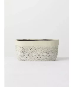 SULLIVANS Green Geometric Print Cement Double Pot