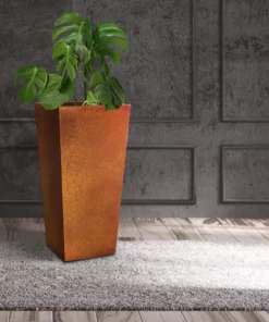 KANTE 28 in. H Iron Oxide Lightweight Concrete Tapered Planter with Drainage Hole, Large Outdoor/Indoor Tall Square Planter -Vigoro sales Store iron oxide kante plant pots rf0229a s c80621 1f 1000