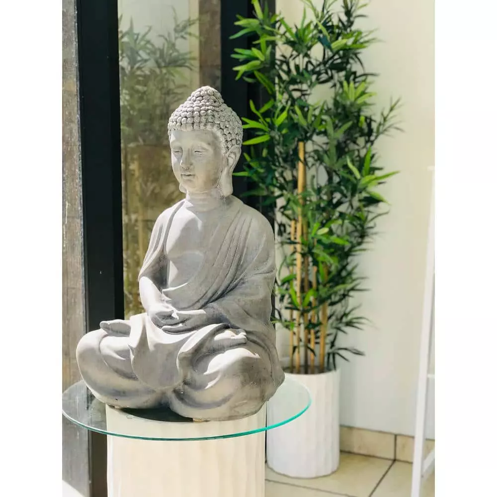 KANTE 25.6 in. H Natural Concrete/Fiberglass Indoor Outdoor Sitting Meditating Zen Buddha Statue 4 KANTE 25.6 in. H Natural Concrete/Fiberglass Indoor Outdoor Sitting Meditating Zen Buddha Statue - Image 2