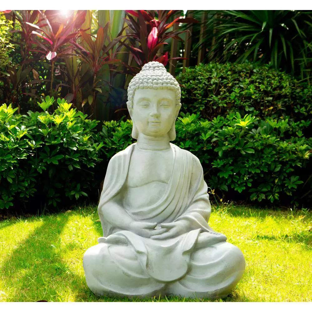 KANTE 25.6 in. H Natural Concrete/Fiberglass Indoor Outdoor Sitting Meditating Zen Buddha Statue 8 KANTE 25.6 in. H Natural Concrete/Fiberglass Indoor Outdoor Sitting Meditating Zen Buddha Statue - Image 6
