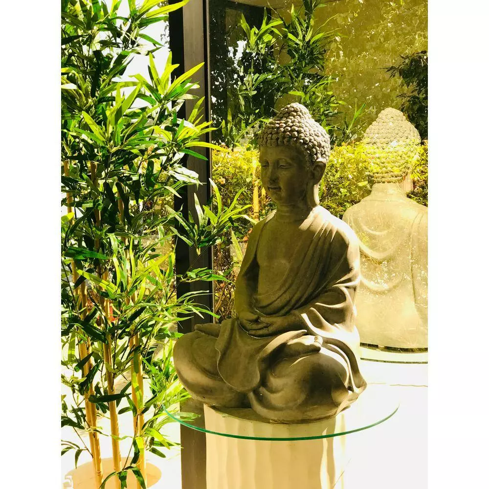 KANTE 25.6 in. H Natural Concrete/Fiberglass Indoor Outdoor Sitting Meditating Zen Buddha Statue 5 KANTE 25.6 in. H Natural Concrete/Fiberglass Indoor Outdoor Sitting Meditating Zen Buddha Statue - Image 3
