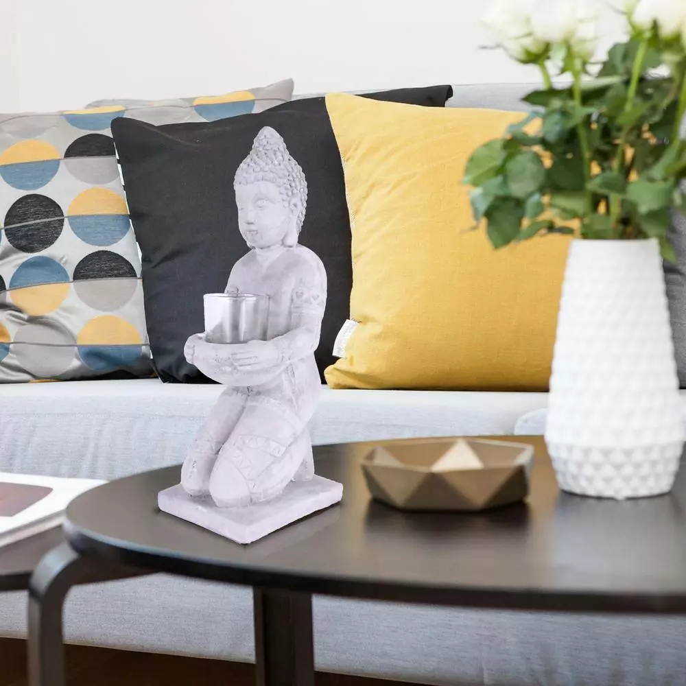 KANTE 12.8 in. H Gray Cement Buddha Tealight Candle Holder Garden Statue Ornament 6 KANTE 12.8 in. H Gray Cement Buddha Tealight Candle Holder Garden Statue Ornament - Image 4