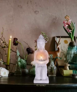 KANTE 12.8 in. H Gray Cement Buddha Tealight Candle Holder Garden Statue Ornament 10 KANTE 12.8 in. H Gray Cement Buddha Tealight Candle Holder Garden Statue Ornament -Vigoro sales Store kante garden statues sx20200173 4f 1000
