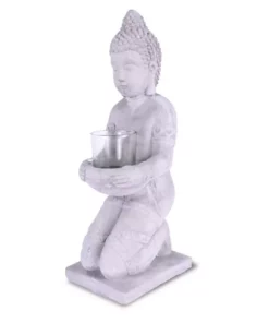 KANTE 12.8 in. H Gray Cement Buddha Tealight Candle Holder Garden Statue Ornament