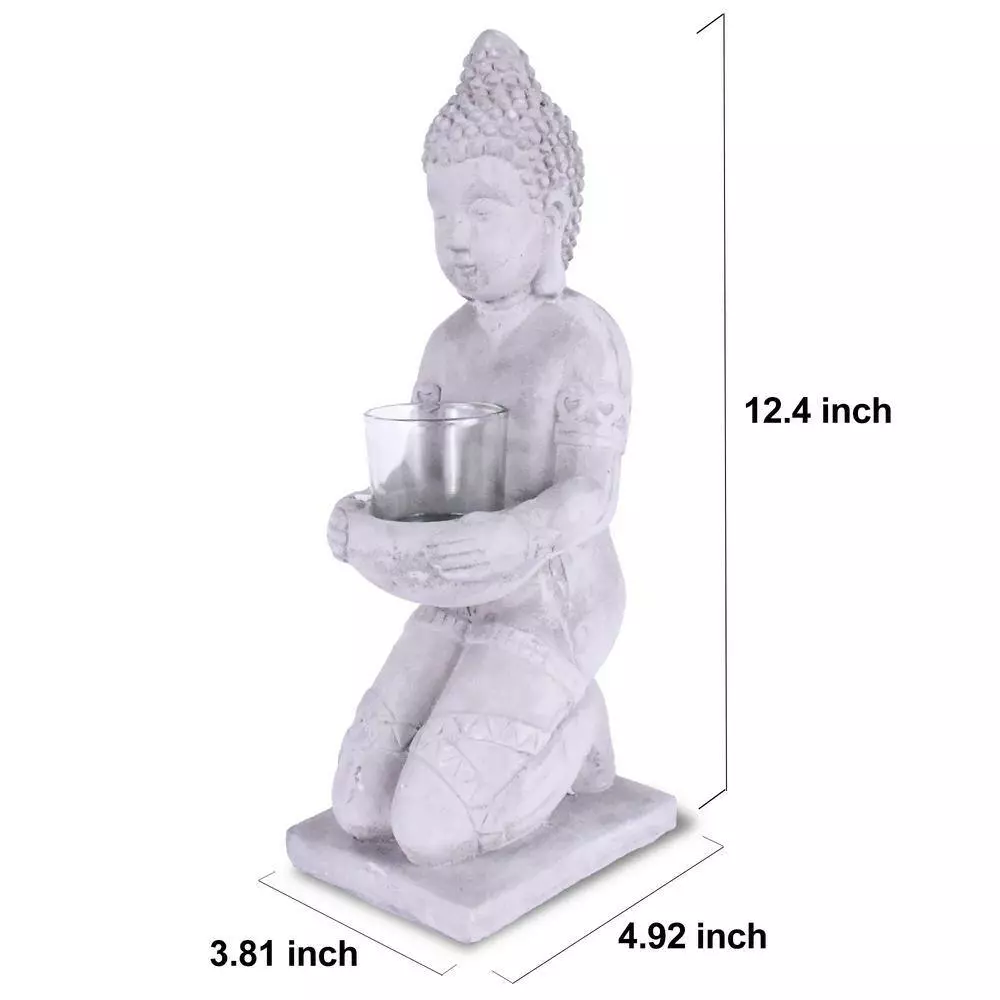 KANTE 12.8 in. H Gray Cement Buddha Tealight Candle Holder Garden Statue Ornament 4 KANTE 12.8 in. H Gray Cement Buddha Tealight Candle Holder Garden Statue Ornament - Image 2